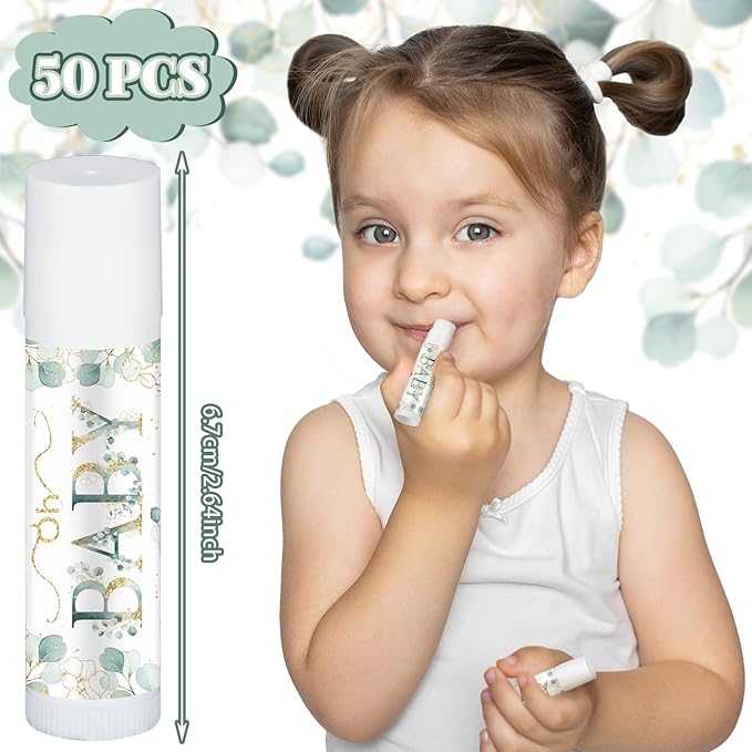 50 Pack Sage Green Baby Shower Lip Balm Party Supplies Bulk for Girls Guests Boys Neutral Baby Shower Gifts Gender Reveal Favors Prizes Souvenirs Winners Thank You Appreciation Gifts-VivaGrace Women