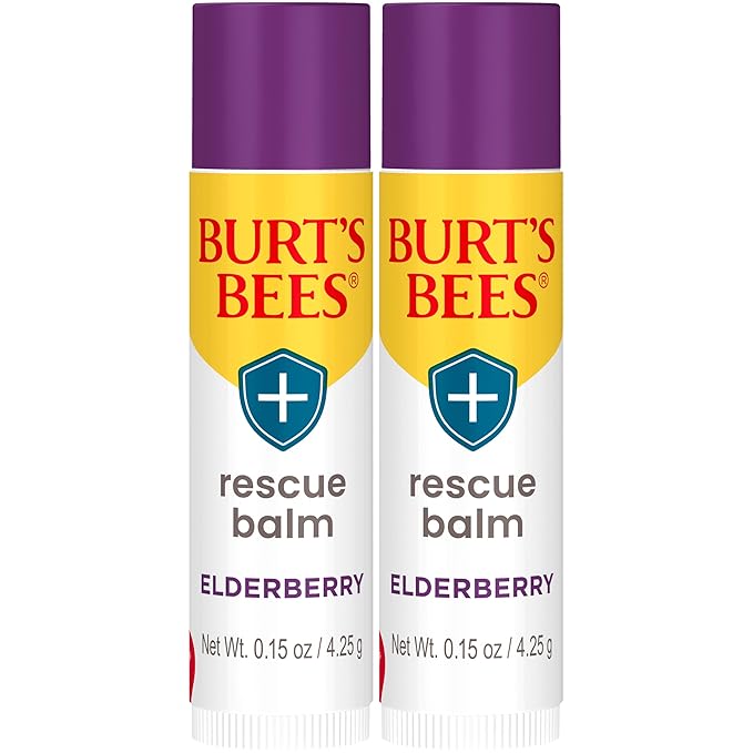 Burt's Bees Rescue Balm Elderberry Lip Balm, With Antioxidant-Rich Elderberry, Tint-Free, Natural Origin Lip Care, 2 Tubes, 0.15 oz.-VivaGrace Women