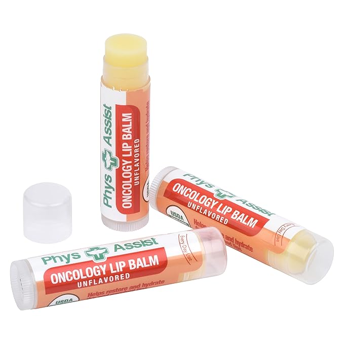 PhysAssist Oncology Lip Balm USDA Organic Unflavored Moisturize, Hydrate & Protect Dry parched lips during Chemo or Radio USDA Organic. 3 Pack-VivaGrace Women