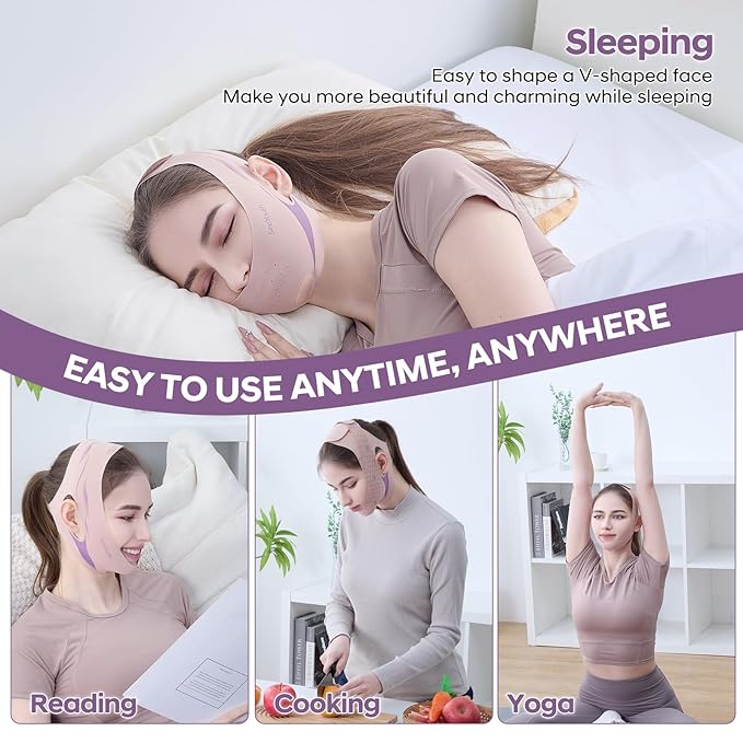 V Line Lifting Mask Chin strap for sleeping, Reusable Face Slimming Strap, V Line Mask, Face Lift Prevent Sagging, V Line Lifting Mask for Women,Jaw Exerciser,Pink-VivaGrace Women