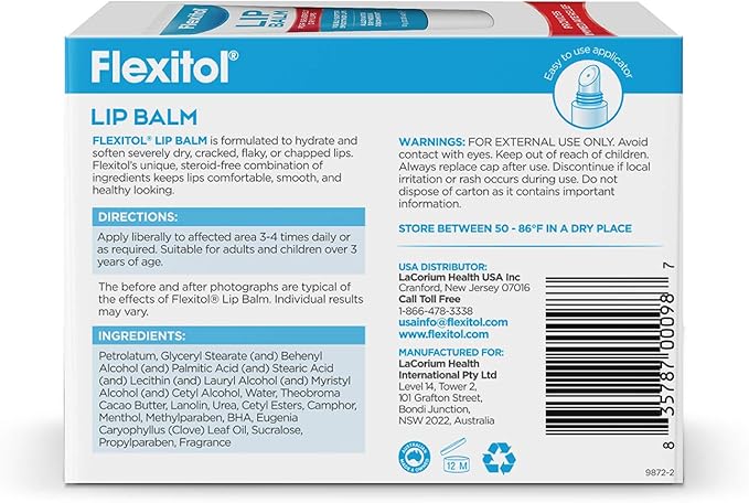 Flexitol Lip Balm, 0.35 Ounce Tube, Cream White, 3 Count (Pack of 1)-VivaGrace Women