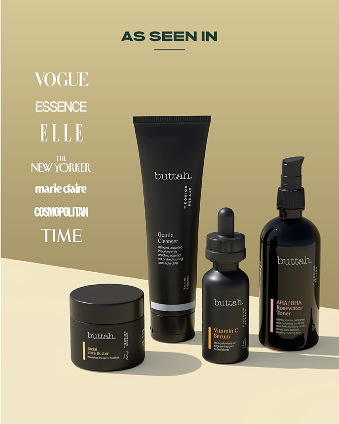 Buttah Skin Supreme Kit for Melanin Rich Skin | Facial Shea Butter 2 oz | Vitamin C Serum 1 oz | Cleanser 3.4 oz | Rosewater Toner 3.4 oz | Black Owned Skincare-VivaGrace Women