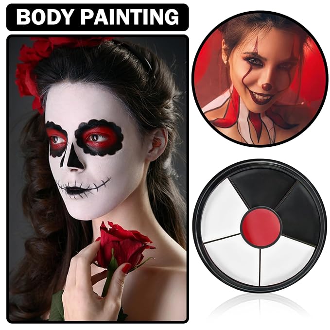 Clown Makeup Kit,Black White Red Face Paint Professional Adult Body Paint Kit for Halloween SFX Special Effects Makeup Kit-VivaGrace Women