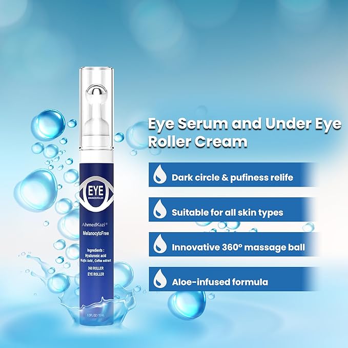 5% Caffeine Eye Serum and Under Eye Roller Cream with 360° Massage Ball for Dark Circles and Puffiness | Under Eye Bags Reduce Wrinkles & Fine Lines | Suitable for All Skin Types | Aloe Scented-VivaGrace Women