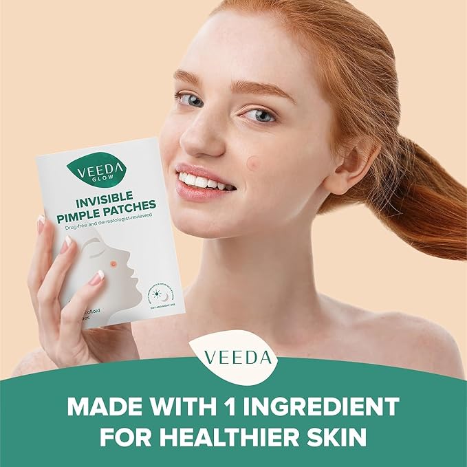 Veeda Glow Pimple Patches – Hydrocolloid Acne Stickers for Fast Healing, Invisible & Non-Irritating Zit Covers, Blemish Spot Treatment, 36 Count