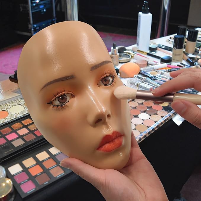 3D Makeup Practice Face,Reusable Makeup Mannequin Face with Makeup Brushes Set,Silicone Full Face Practice Eyelash Eye Shadow,for Emerging Makeup Artist,for Girl's Gift-VivaGrace Women