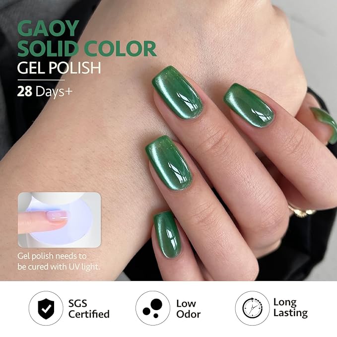 GAOY Green Gel Nail Polish Set with Magnet 6 Colors Includes Jelly Cat Eye Glitter Shades for DIY Manicure and Nail Salons Requires UV Curing