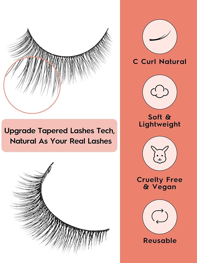 Natural Lashes 7MM Extra Short Eyelashes Natural Cat Eye Lashes 10 Pair False Eyelashes Wispy Eye Lashes Pack C Curl Strip Lashes 3D Volume Short Lashes Siligli Eyelashes-VivaGrace Women