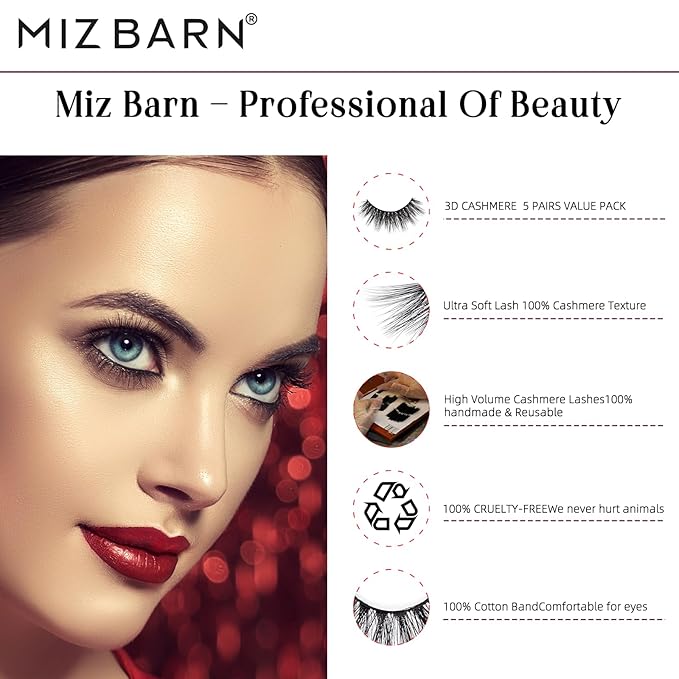 Miz Barn Lashes 5 Pairs Cat Eyes Wispy Lightweight Natural 3D Cashmere Soft Long Extension Eyelashes Pack Handmade Luxurious Volume Fluffy False Eyelashes (CF109)-VivaGrace Women