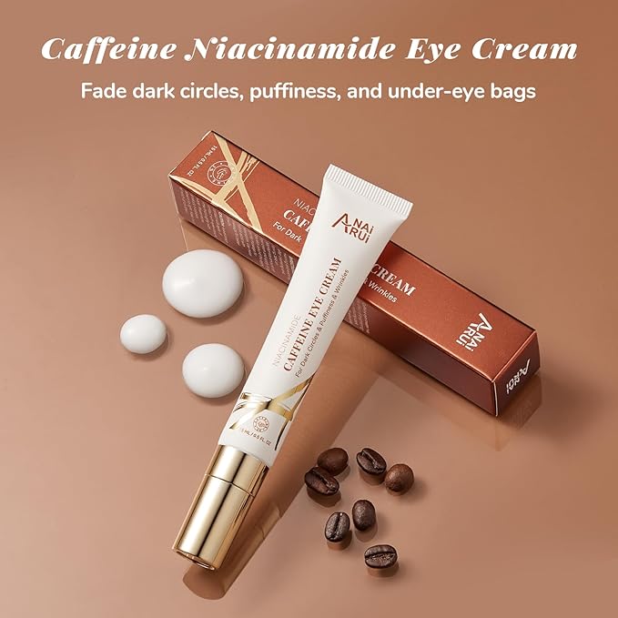 ANAI RUI Caffeine Eye Cream, Niacinamide Eye Cream for Dark Circles and Puffiness, Anti Aging & Friming Eye Cream with Eye Roller, Caffeine Under Eye Cream for Puffy Eyes, Bag Treatment 0.5 FL.OZ-VivaGrace Women
