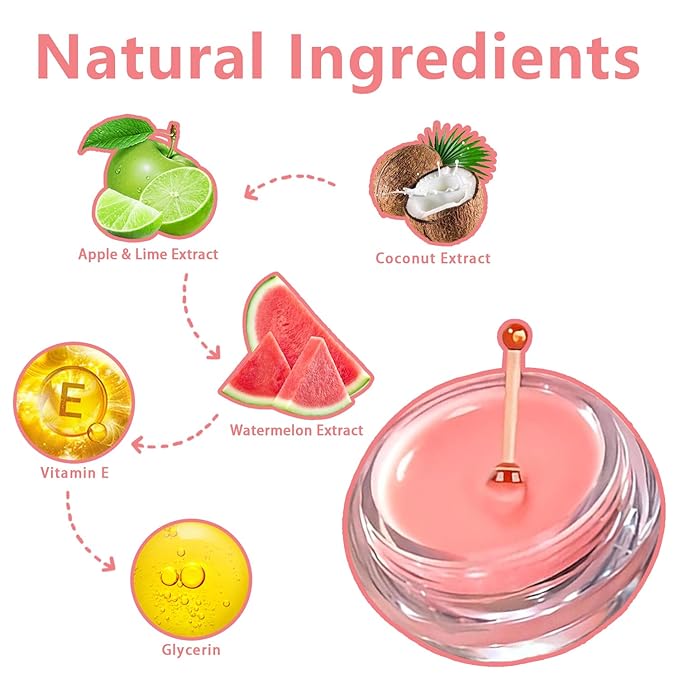 3 Pcs Bee Lip Balm Honey Pot, Coconut Watermelon Apple Lime Lip Mask Overnight, Moisturizing Lip Sleeping Mask, Hydrate Repair Prevent Dry Cracked Lip Exfoliator (Coconut +Watermelon+Apple Lime)-VivaGrace Women