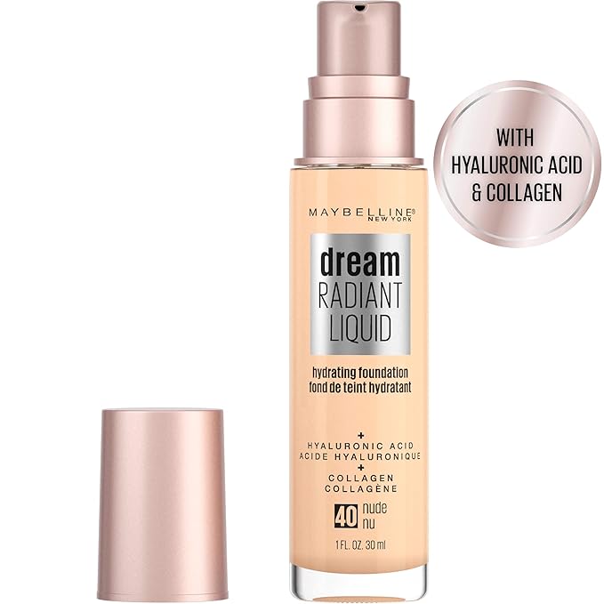 Maybelline Dream Radiant Liquid Medium Coverage Hydrating Makeup, Lightweight Liquid Foundation, Nude, 1 Fl; Oz-VivaGrace Women