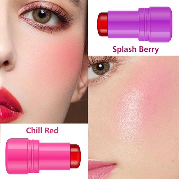 2 Pcs Milk Jelly Blush,Jelly Tint Blush Stick Sheer Lip & Cheek Stain Milk Cooling Water Jelly Tint Long Lasting Face Blushes, Lip Gloss Cheek Solid Moisturizer Stick (03#+04#)-VivaGrace Women