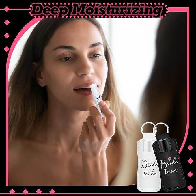 24 Pack Bachelorette Party Favor Lip Balm Set Team Bride Lip balm with Lipstick Holder Keychain Bride to be Lip balm Bridal Shower Proposal Gifts for Wedding Party Favors(White, Black)-VivaGrace Women