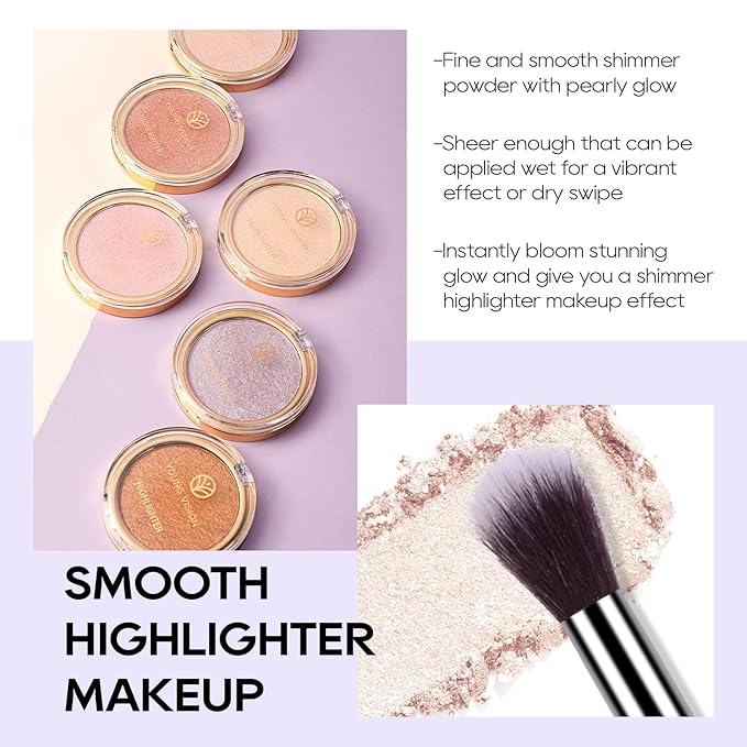 Baked Highlighter Powder Palette, Makeup Highlighter Powder Palette Sheer Shimmering Finish Face Highlighters Makeup Iluminadores de Maquillaje #01 Moonlight White-VivaGrace Women