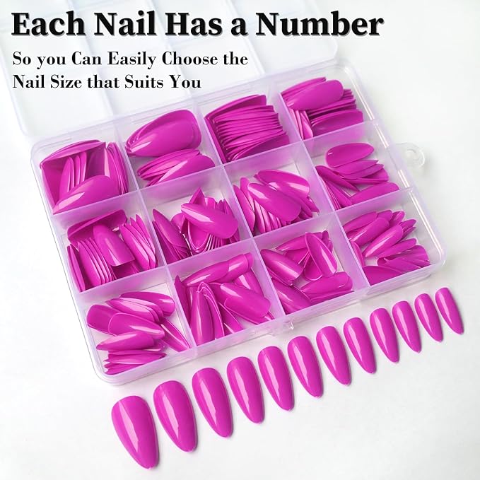 LoveOurHome 240pc Almond Press on Nails Medium Fake Nail Tips Full Cover Lavender Glue on Nails Artificial Fingernail Short Stiletto Nails Press ons False Nail & Adhesive Tabs for Women Girls Kids