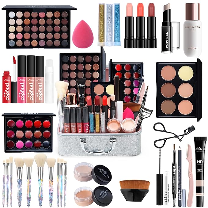 All-in-One Makeup Gift Set Carry All Makeup Kit Women Full Kit With Makeup Bag Lipgloss Lipstick Concealer Blush Foundation Face Powder Eyeshadow Palette Cosmetic Palette #6-VivaGrace Women