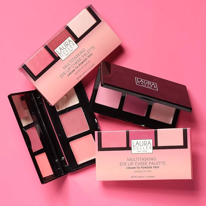 LAURA GELLER NEW YORK Multitasking Eye Lip Cheek Palette Cream to Powder Trio, Mauves-VivaGrace Women