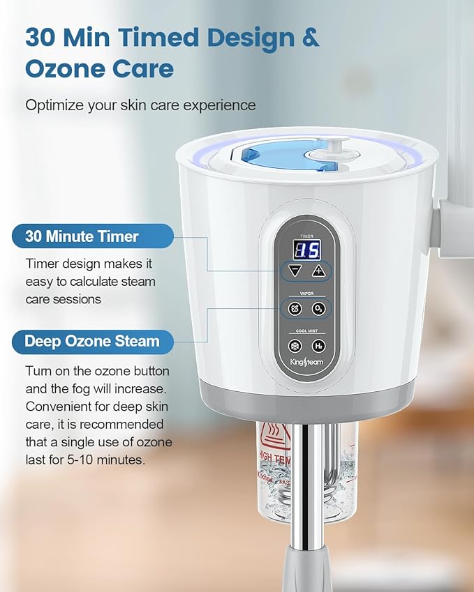 Kingsteam Professional Facial Steamer with Ozone - Ionic Nano Hot Mist Steamer with Large Capacity and 30 Min Timer for Estheticians, Beauty Salons, and Home Skin Care Use-VivaGrace Women