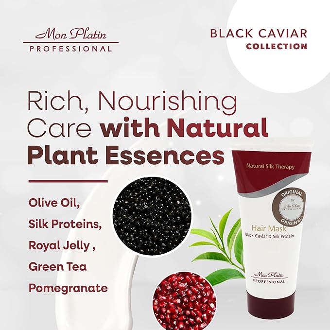 Mon Platin Professional Hair Mask, Black Caviar & Natural Silk Therapy, Deep Conditioning Hair Mask for Dry, Colored Hair, 100ML-VivaGrace Women