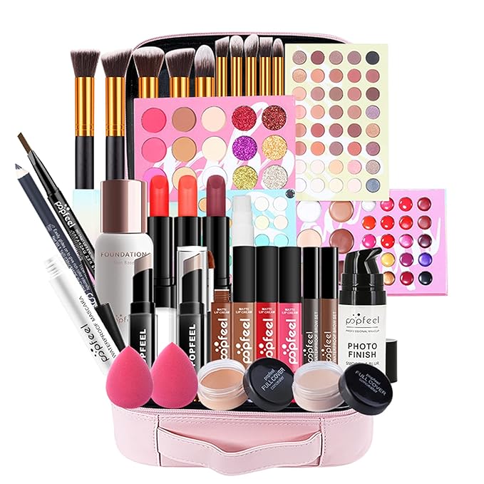 All-in-one Makeup Set Holiday Gift | Full Makeup Kit for Women Essential Starter Bundle Include Eyeshadow Palette Lipstick Blush Cream Concealer Face Powder Eyeliner Mascara Lipgloss Brush-VivaGrace Women