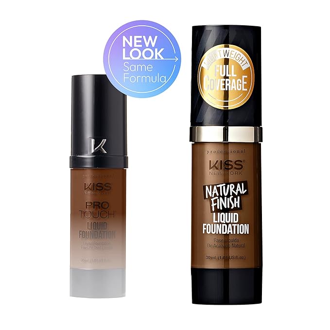 Kiss New York Professional Liquid Foundation - Lightweight and Hydrating Formula, Natural Finish, Control Shine, Cover Pores, Medium to Full Coverage, Green Tea Extract (Chestnut)-VivaGrace Women