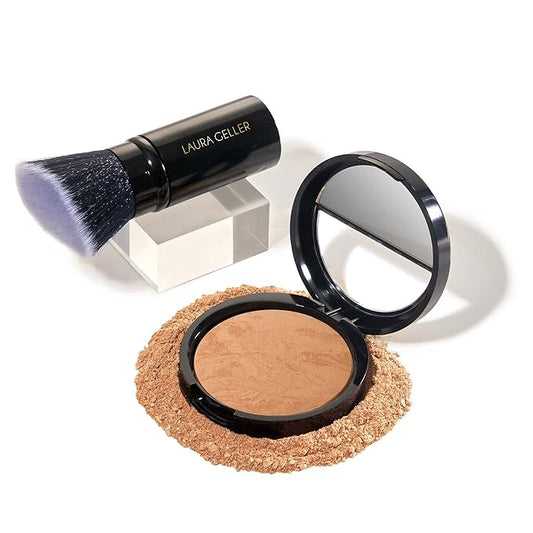 LAURA GELLER NEW YORK Baked Balance-n-Brighten Foundation with Kabuki Brush Makeup Set, Golden Medium-VivaGrace Women