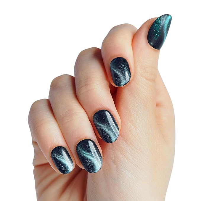 WICKED X imPRESS Design Press On Nails , The EASIEST NO GLUE Mani, Super Hold Adhesive, ‘Land of OZ’, Green, Short Oval, Includes 30 Fake Nails, 1 Prep Pad, 1 Manicure Stick, 1 Mini File