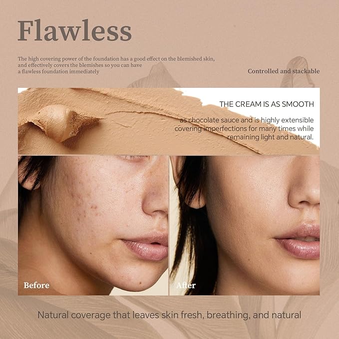 Foundation Stick, Multi-Use Foundation Stick Makeup with Built-In Foundation Brush, Lightweight Buildable Medium-to-Full Coverage, Longwear Contour Stick Foundation Face Stick, Natural Finish-VivaGrace Women