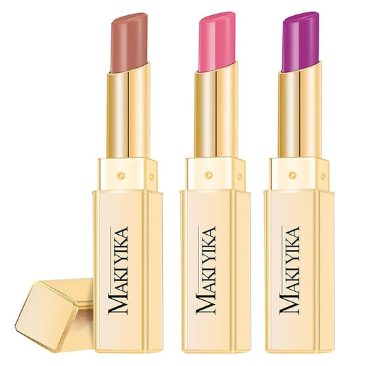 3Pc Moisture Lipsticks for Women Nude Pink Purple Lipstick Hydrate Tinted Lip Balm for Dry Cracked Lips Glossy Lip Color, MA55/62/65-VivaGrace Women