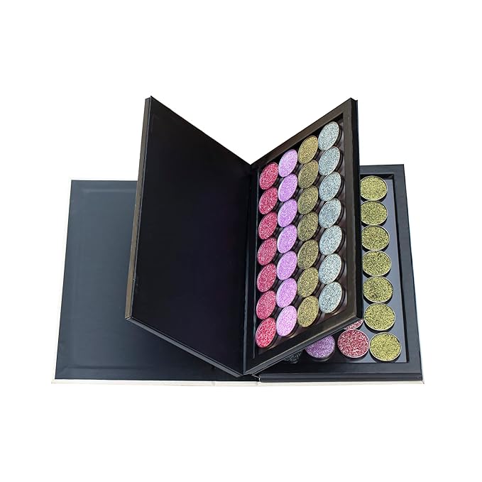 Strong 4-layers Empty magnetic palette book palette(White wood grain)+1pcs Makeup Depotting Spatula+50pcs Round Metal Stickers+50pcs Square Metal Stickers-VivaGrace Women