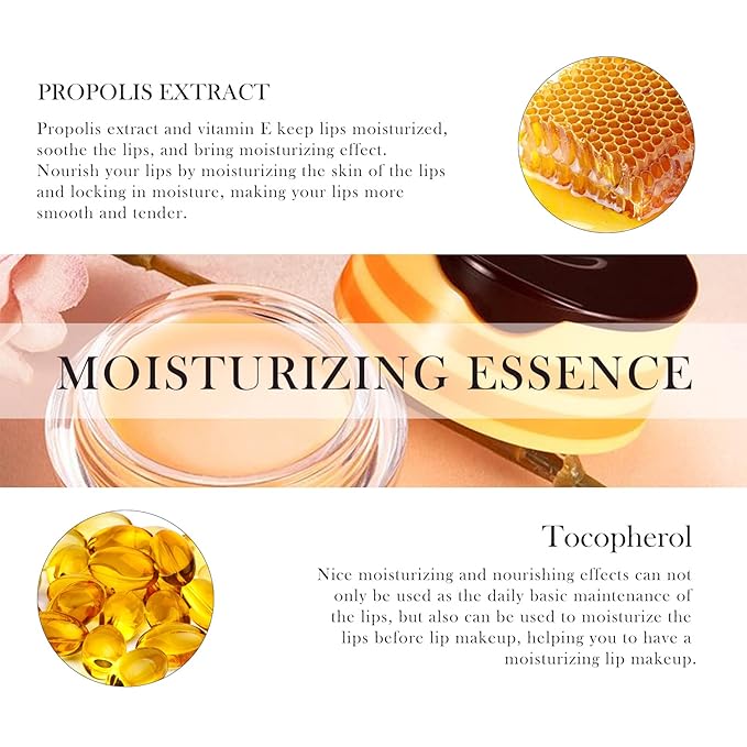 2Pcs Honey Strawberry Lip Balm Honey Pot, Strawberry Lip Sleeping Mask, Overnight Lip Sleeping Mask, Honey Balm Lip Balm Pot, Honey Lip Mask Nourish Lip Scrubs Exfoliator Honey/Strawberry-VivaGrace Women