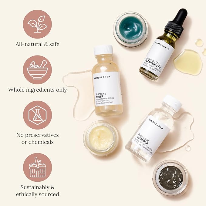 Bambu Earth Natural Skincare Starter Kit, 6 pieces - Organic Ingredients - Includes Dead Sea Mud Mask, Facial Cleansing Oil, Toner, Rosewater Cleanser, Moisturizers for Healthy Glowing Skin-VivaGrace Women
