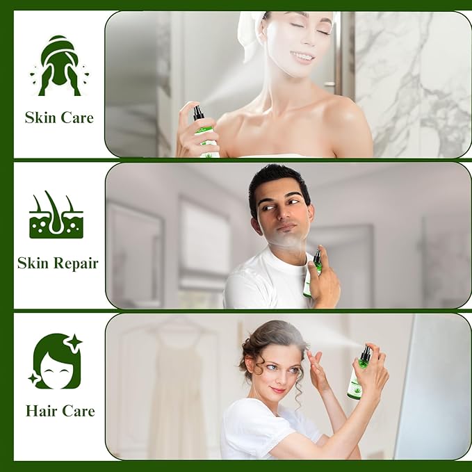 Aloe Vera Spray from Freshly Cut Pure Aloe, Aloe Vera Spray for Skin& Hair, Aloe Vera Spray for Sunburn Relief, 6.93oz, Absorbs Rapidly, Infused wirh Cucumber Essence-VivaGrace Women