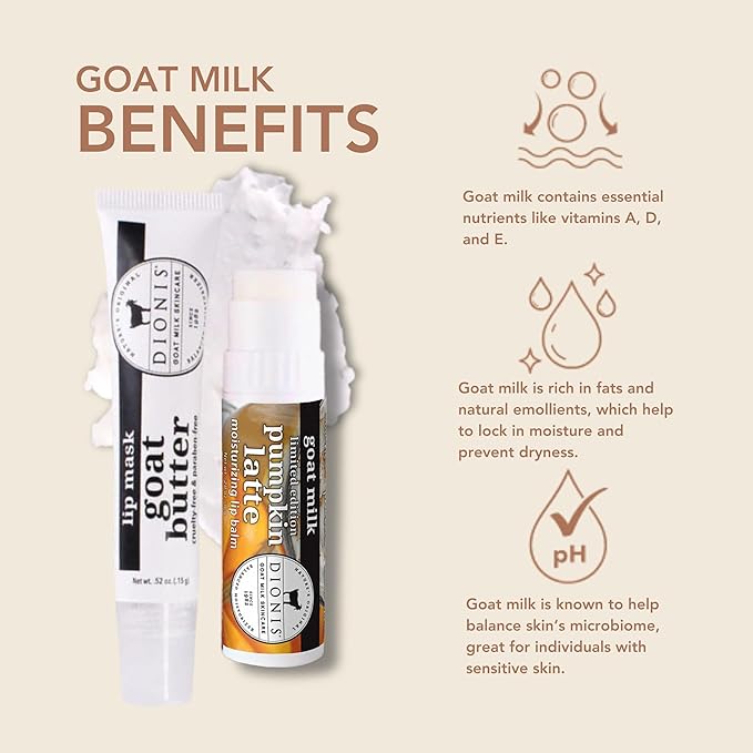 Dionis Goat Butter Overnight Lip Mask & Lip Balm Kit - Goat Milk, Jojoba & Moringa Oils Moisturize & Repair Chapped Lips Overnight while Lip Balm Keeps Moisture Locked In All Day, Pumpkin-VivaGrace Women