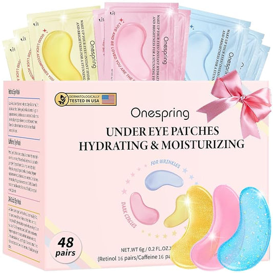 Eye Mask Gift Box (48 Pairs) - Caffeine, 24K Gold, Retinol Triple Energy - Fights Puffiness, Dark Circles, Fine Lines, Firming Under Eye Patches - Birthday, Bachelorette Party, Bridesmaid Gift-VivaGrace Women