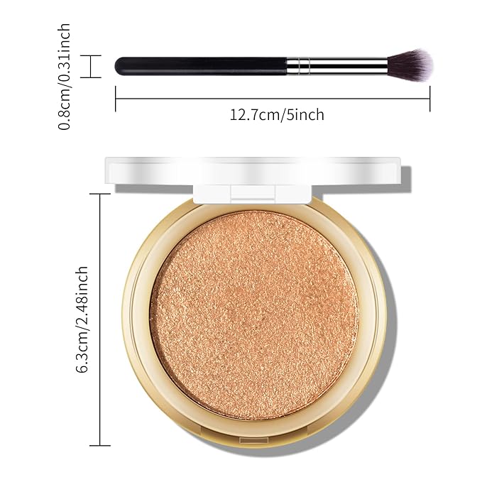 Baked Highlighter Powder Palette, Makeup Highlighter Powder Palette Sheer Shimmering Finish Face Highlighters Makeup Iluminadores de Maquillaje #06 Bronze Glow-VivaGrace Women