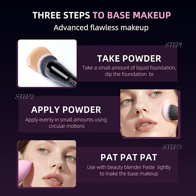 Makeup Brush Set, Flat Top Kabuki Brush Premium Foundation Brush for Liquid, Cream, and Powder with 2 Makeup Sponge for Foundation, Powder, Blush, and Concealer-VivaGrace Women