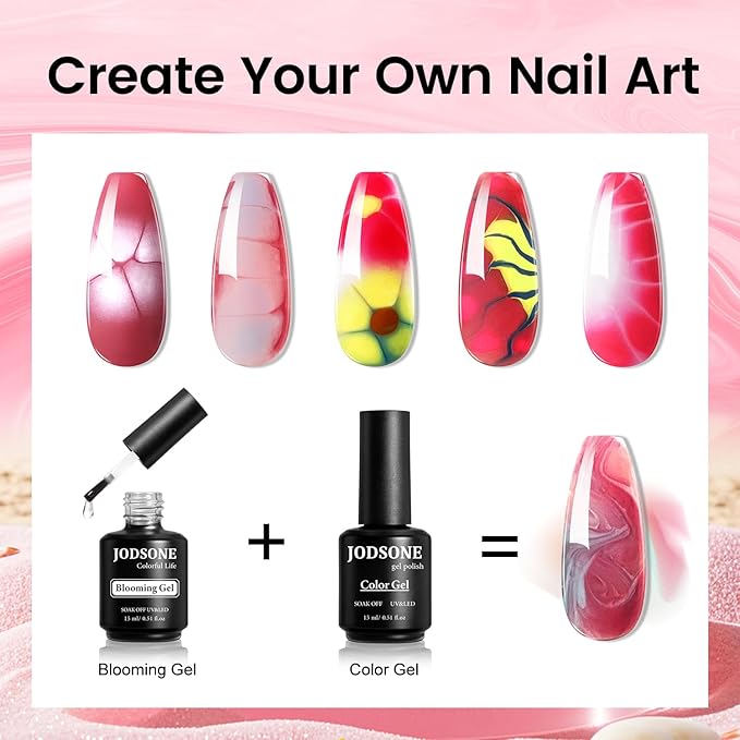 JODSONE Blooming Clear Gel Nail Polish, 15ml for Spreading & Watercolor Effects, Floral Nail Art Design, U V & LED Cure, Light Up Your Nail Life