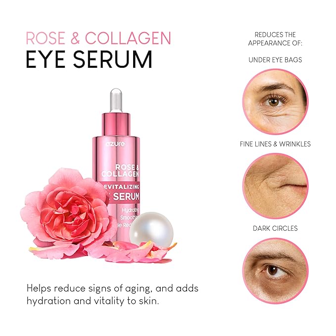 AZURE Rose & Collagen Revitalizing Eye Serum - Hydrating & Smoothing | Reduces Wrinkles, Fine Lines & Under Eye Bags | Minimize Signs of Aging | Made in Korea - 60mL-VivaGrace Women