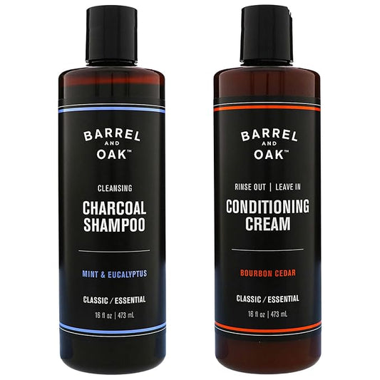 Barrel and Oak - Shampoo & Conditioner Set, Charcoal Shampoo & Rinse Out Leave In Conditioner, Hair Care for Men, Clarifying Shampoo, For Dry Hair, Natural Fragrance, Vegan (16 oz Per Product, 2-Pack)-VivaGrace Women