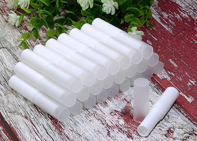 0.14oz Empty Flavored Lip Balm Container Tubes Plastic Homemade Moisturizing Lip Stick with Caps Bulk Fit for Women Adult DIY Making Supplies, 25 Count (White)-VivaGrace Women