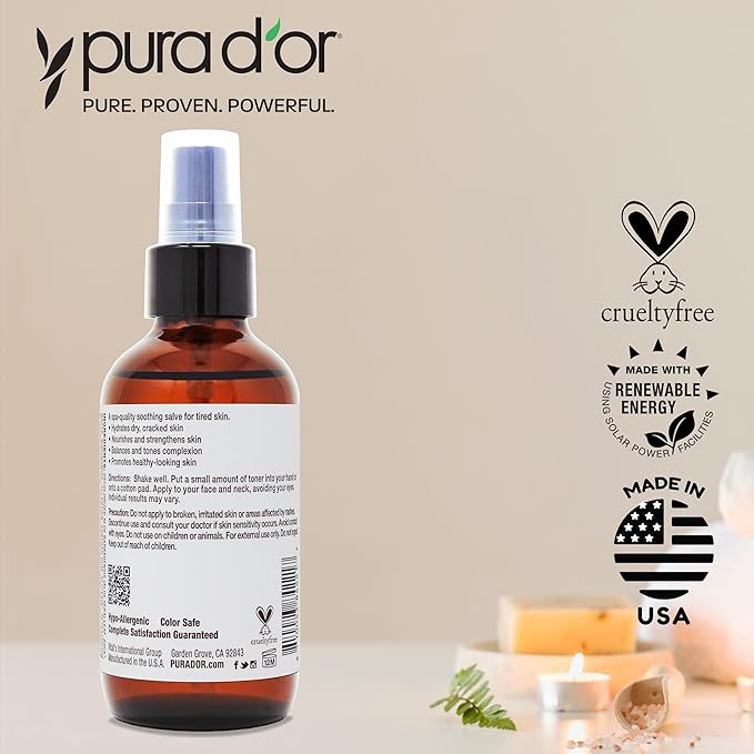 PURA D'OR 3.3 Oz Rice Water Facial Toner - Hydrating, Balancing & Soothing Formula with Natural Extracts - Skin Texture Support for Radiant Skin - Alcohol-Free - Travel Size-VivaGrace Women
