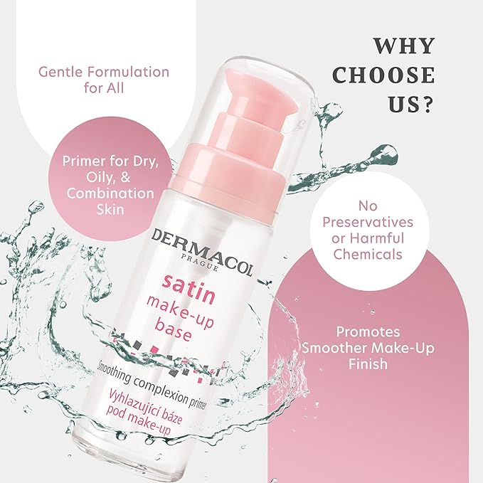 Dermacol - Satin Makeup Base, Matte Face Primer for Wrinkles and Pores, Transparent Makeup Primer for Oily Skin & Dry and Combination Skin, Easy to Blend Pore Filling Primer, No Preservatives, 30 mL-VivaGrace Women