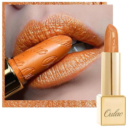 Oulac Pumpkin Color Lipstick with Metallic 3D Shine Hydrating Formula, High Impact Lip Color, Vegan Beauty, Full Coverage Lip Makeup, Christmas Gifts for Women, Persimmons(19)-VivaGrace Women