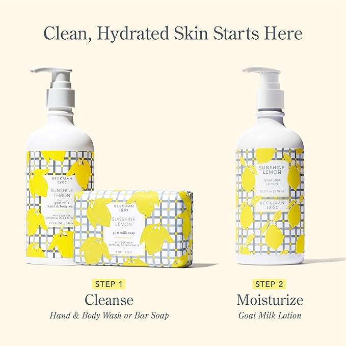 Beekman 1802 Goat Milk Hand Wash, Sunshine Lemon - Scented - 12.5 oz - Cleanses, Softens & Nourishes Skin - Rinses Away Impurities - Good for Sensitive Skin - Cruelty Free
