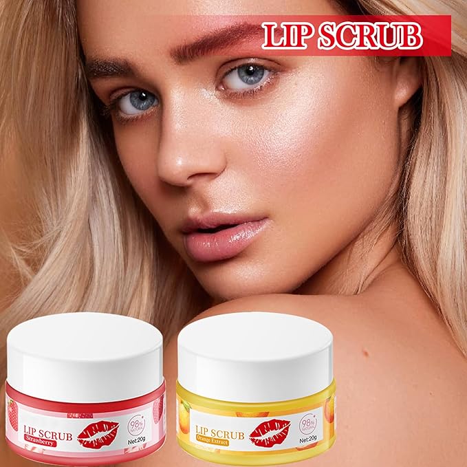 2PCS Strawberry & Orange Conditioning Lip Scrub Kit,Moisturizing Lip Sleeping Mask Long Lasting Hydrating Lip Scrubber Exfoliator Lip Care Products for Men & Women-VivaGrace Women