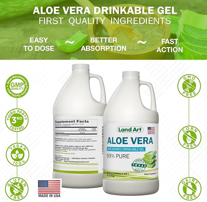 Organic Aloe Vera Drinkable Gel for Heartburn & Acid Reflux Relief - 99.7% Pure - Cold-Processed - Improves Digestive Health - Soothing and Natural - Vegan & Gluten-Free - 64 fl oz (Pack of 2)-VivaGrace Women
