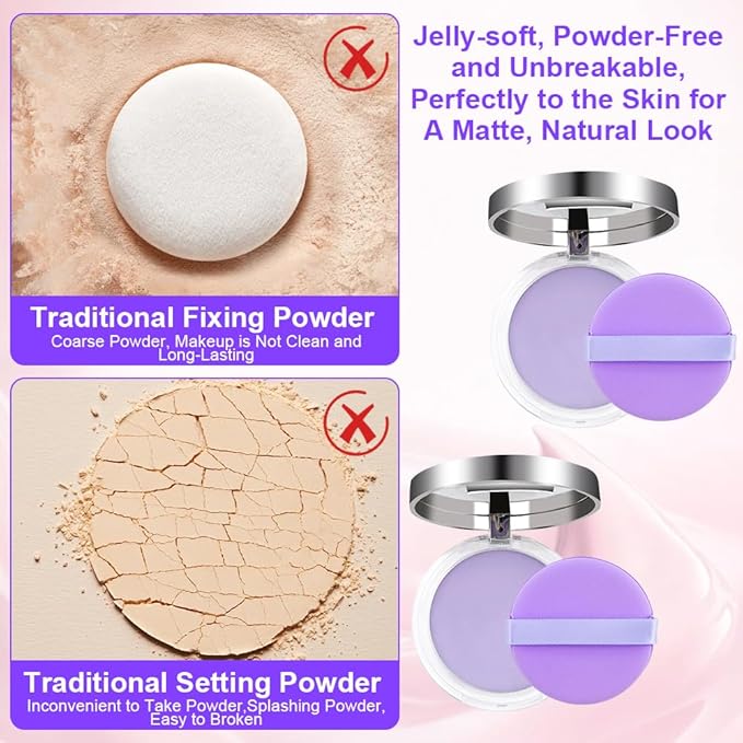 2PCS Oil Control Face Pressed Powder,zxbaers Chillab Lavender Matte Powder,Matte Smooth Setting Powder Makeup, Waterproof Long Lasting Finishing Powder, Flawless Lightweight Face Cosmetics-VivaGrace Women