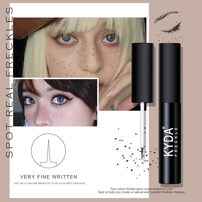 2 Colors Liquid Freckle Pen, Natural Like Freckle Makeup Pen Soft Dot Spot, Waterproof and Smudgeproof Quick Dry for Instant Create Realistic Freckles Make Up(Dark Brown+Light Brown)-VivaGrace Women